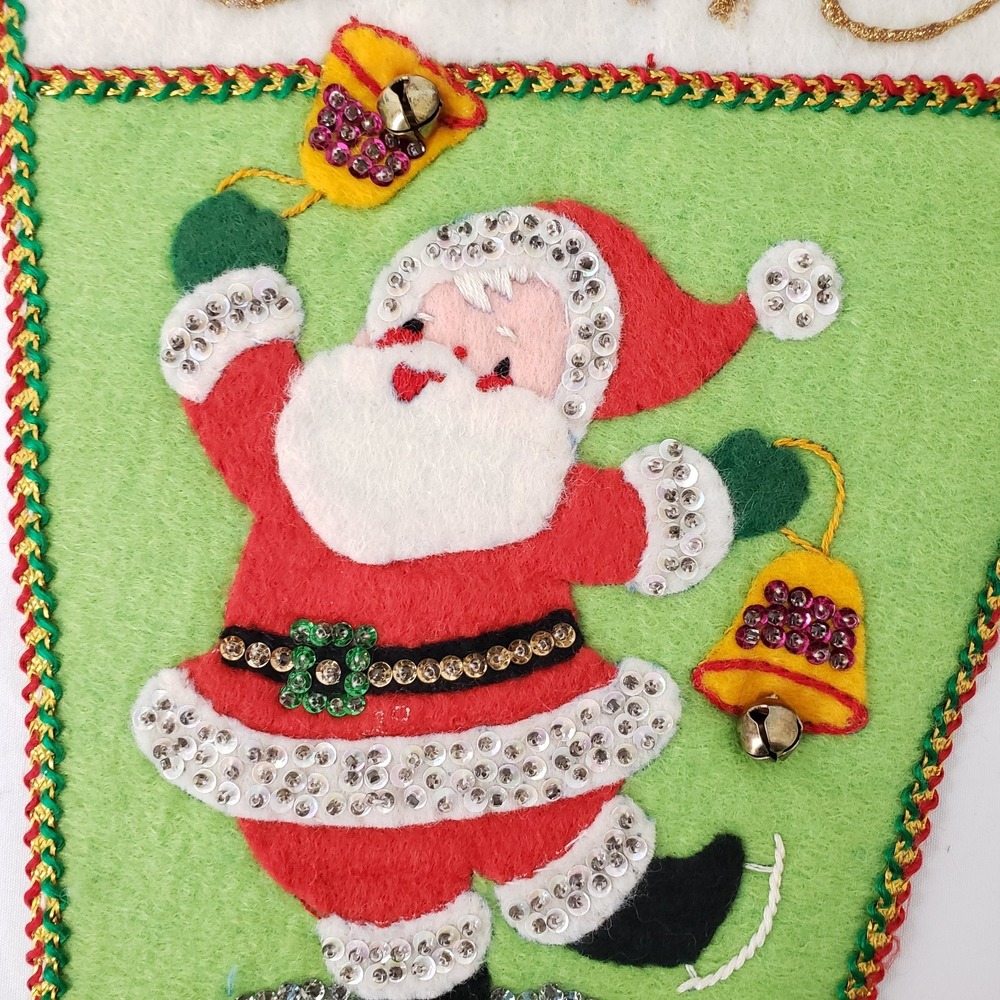 Vintage Creative Moments Jeweled Christmas Stocking "Happy Santa" 17 in Complete - Picture 4 of 9